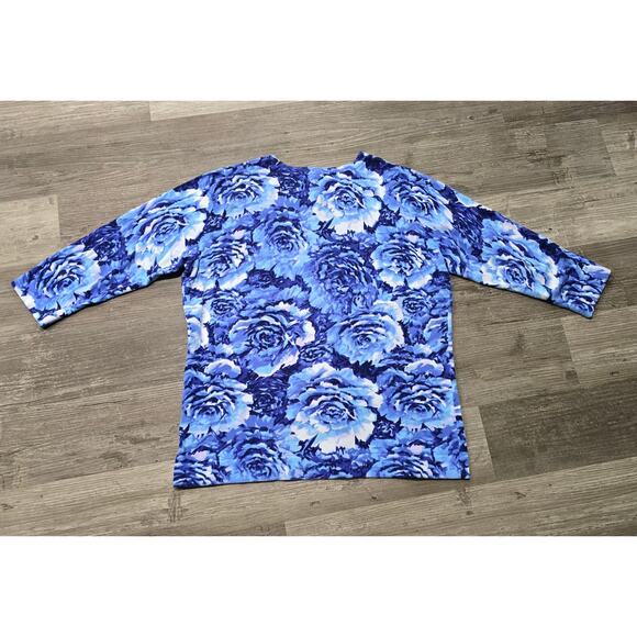 Isaac Mizrahi Live! Blue & White Floral Print Button Front Cardigan - Picture 2 of 9